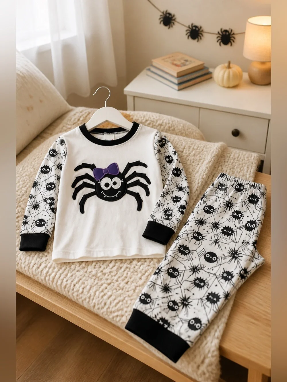 NWOT Toddler Girls Pajama Set Long Sleeve Top & Pants - Spider w/ Bow - Size 4T